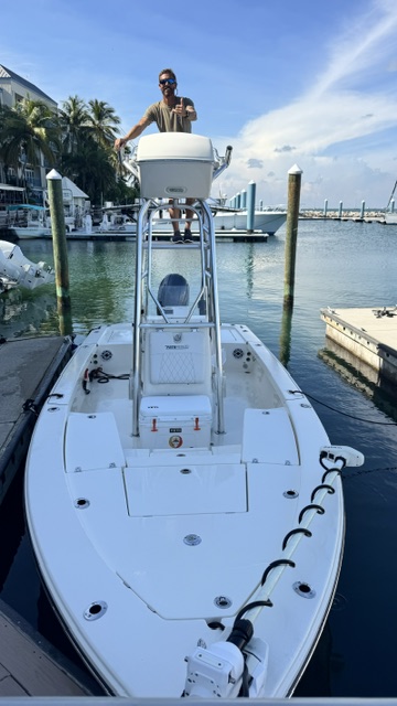 Capt. Juice on the tower of the Pathfinder, seen from the bow